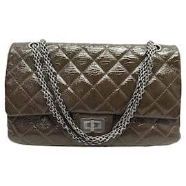 Chanel-Chanel handbag 2.55 GRAND GM PATENT LEATHER QUILTED SHOULDER HAND BAG-Brown