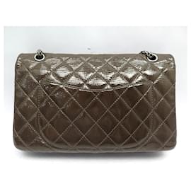 Chanel-Chanel handbag 2.55 GRAND GM PATENT LEATHER QUILTED SHOULDER HAND BAG-Brown