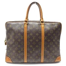 Louis Vuitton Porte Documents Voyage Brown Gold Plated Backpack Bag (Pre-Owned)