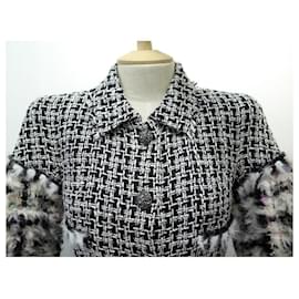 Chanel-CHANEL COAT LONG Fuzzy TWEED JACKET WITH GRIPOIX BUTTONS 36 S COAT-Other