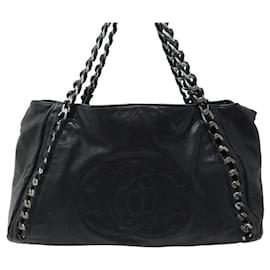 Chanel-SAC A MAIN CHANEL SHOPPING LOGO CC CABAS EN CUIR PORTE EPAULE HAND BAG-Noir
