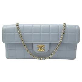 Chanel-CHANEL EAST WEST CHOCOLATE BAR HANDBAG IN BLUE QUILTED PURSE QUILTED LEATHER-Blue