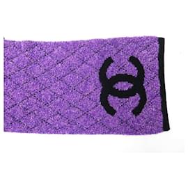 Chanel-NEW CHANEL SCARF KNIT LOGO CC CASHMERE AND WOOL WOOL CASHMERE KNIT SCARF-Purple