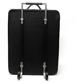 Hermès-HERMES TROLLEY SUITCASE IN FJORD LEATHER & NYLON CANVAS LEATHER CANVAS SUITCASE-Black