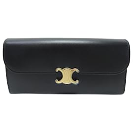 Céline-NEUF GRAND PORTEFEUILLE CELINE TRIOMPHE 10E313DPV EN CUIR VEAU NEW WALLET-Noir