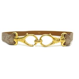 Céline-VINTAGE CELINE BELT MONOGRAM TRIOMPHE CANVAS GOLDEN BUCKLE 70 CANVAS BELT-Brown