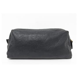 Balenciaga-BALENCIAGA TOILETRIES POUCH 272438 BLACK LEATHER PURSE-Black