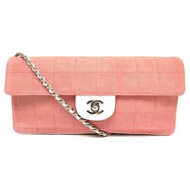 Chanel-VINTAGE SAC A MAIN CHANEL EAST WEST CHOCOLATE BAR ROSE TOILE HAND BAG-Rose