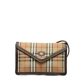 Burberry-Haymarket Check Canvas Clutch Bag-Brown