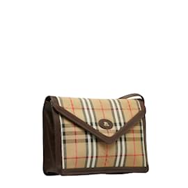 Burberry-Haymarket Check Canvas Clutch Bag-Brown