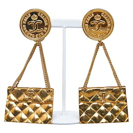 Chanel-CC Classic Flap Bag Earrings-Golden