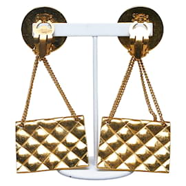 Chanel-CC Classic Flap Bag Earrings-Golden