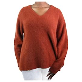 Autre Marque-Rostbrauner Pullover aus Kaschmirmischung mit V-Ausschnitt – Größe XL-Braun