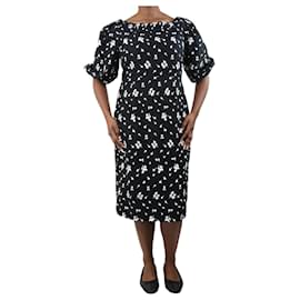 Erdem-Black wide-neck floral embroidered dress - size UK 16-Black
