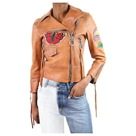 Gucci-Tan leather biker jacket - size IT 36-Brown