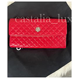 Chanel-Red CC Camellia Clutch Wallet-Red
