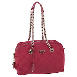 Prada-PRADA Chain Shoulder Bag Nylon Pink Auth 52016-Pink