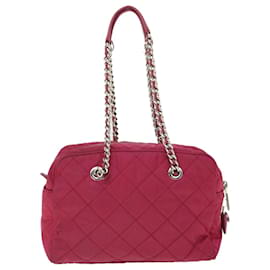 Prada-PRADA Chain Shoulder Bag Nylon Pink Auth 52016-Pink