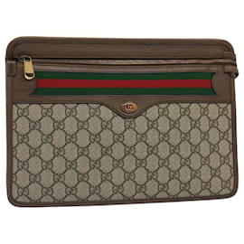 Gucci-GUCCI GG Canvas Web Sherry Line Clutch Bag Beige Red Green 597619 Auth yk8206-Red,Beige,Green