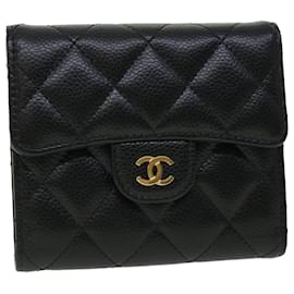 Chanel-CHANEL Matelasse Classic Small Flap Wallet Caviar Skin Black CC Auth yk8350-Schwarz
