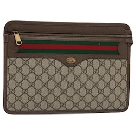 Gucci-GUCCI GG Canvas Web Sherry Line Clutch Bag Beige Red Green 597619 Auth yk8242-Red,Beige,Green