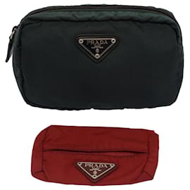 Prada-Prada pouch nylon 2Set Red Green Auth ar10093-Red,Green