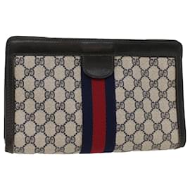 Gucci-GUCCI GG Canvas Sherry Line Clutch Bag Gray Red Navy 41 014 2125 28 auth 52492-Red,Grey,Navy blue
