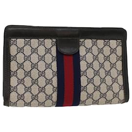 Gucci-GUCCI GG Canvas Sherry Line Pochette Grey Red Navy 41 014 2125 28 auth 52492-Rosso,Grigio,Blu navy