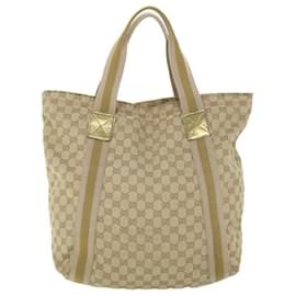 Gucci-GUCCI GG Canvas Sherry Line Tote Bag Beige Pink gold 189669 Auth ep1541-Pink,Beige,Golden