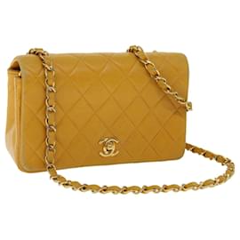 Chanel-CHANEL Matelasse Turn Lock Chain Shoulder Bag Lamb Skin Orange CC Auth 51273a-Orange