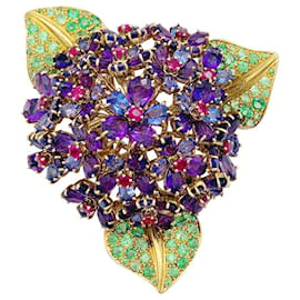 Autre Marque-Clip René Boivin,“Bouquet of Violets”, yellow gold, colored gems.-Other