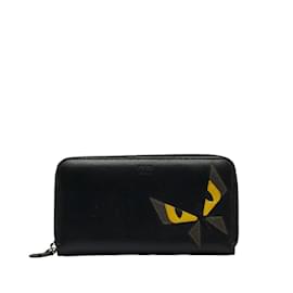 Fendi-Portefeuille zippé en cuir Monster Eyes 7M0210-Noir