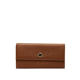 Bulgari-Leather Flap Wallet-Brown