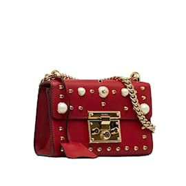 Gucci-Gucci Studded Leather Small Padlock Shoulder Bag Leather Shoulder Bag 432182 in Good condition-Red