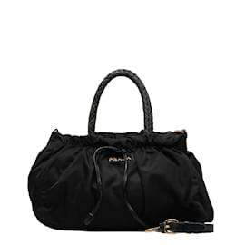 Prada-Tessuto Bow Braided Handle Bag-Black