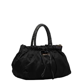 Prada-Tessuto Bow Braided Handle Bag-Black