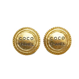 Chanel-Chanel Gold Coco Chanel Button Earrings-Golden