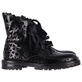 Alaïa Alaia Laser Cut Combat Boots in Black Leather Black