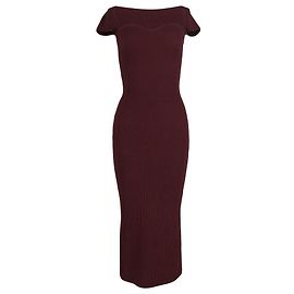 Vestido midi de malha canelada de manga curta Khaite em algodão Borgonha Bordeaux
