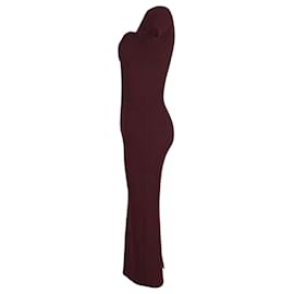 Khaite-Khaite Short Sleeve Rib Knit Midi Dress in Burgundy Cotton-Dark red