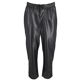Nanushka-Nanuskha Drawstring Pants in Black Faux Leather-Black