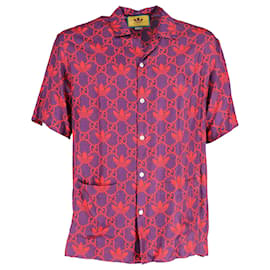 Gucci-Gucci x Adidas Short Sleeve Bowling Shirt in Purple & Red Silk-Multiple colors