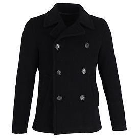 Prada Double-Breasted Short Peacoat in Black Wool Black