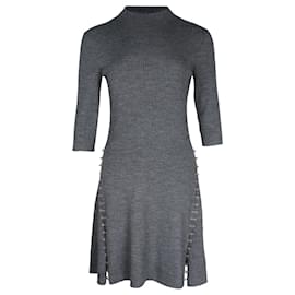 Maje-Maje Embellished Ribbed-Knit Mini Dress in Grey Acrylic-Grey