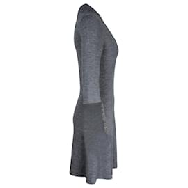 Maje-Maje Embellished Ribbed-Knit Mini Dress in Grey Acrylic-Grey