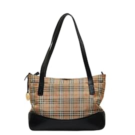 Burberry-Bolso tote de lona a cuadros Haymarket-Castaño