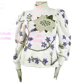 Ulla Johnson-Ulla Johnson multicoloured high-neck floral peplum jumper - size S-Cream