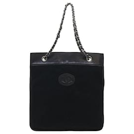 Chanel-CHANEL Bolso de hombro Algodón Negro CC Auth bs7858-Negro