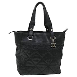Chanel-CHANEL Paris Biarritz Shoulder Bag Coated Canvas Black CC Auth bs8049-Black