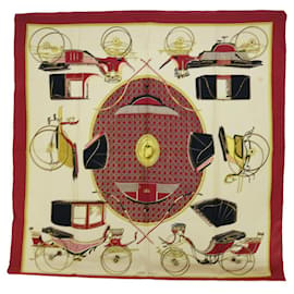 Hermès-HERMES CARRE 90 LES VOITURES A TRANSFORMATION Scarf Silk Red Beige Auth bs8066-Red,Beige